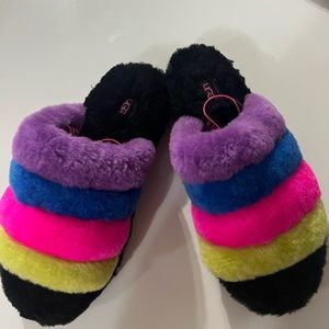 Womens UGG Fluff Yeah Sheepskin Rainbow Slides Slipper 1097169